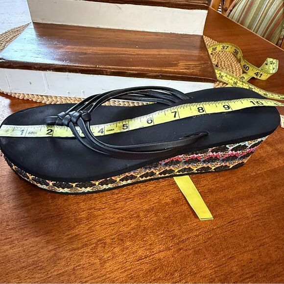 Juicy Couture Platform Black and Colorful Wedge Flip Flop Thong Sandals Size 9 - Picture 10 of 10
